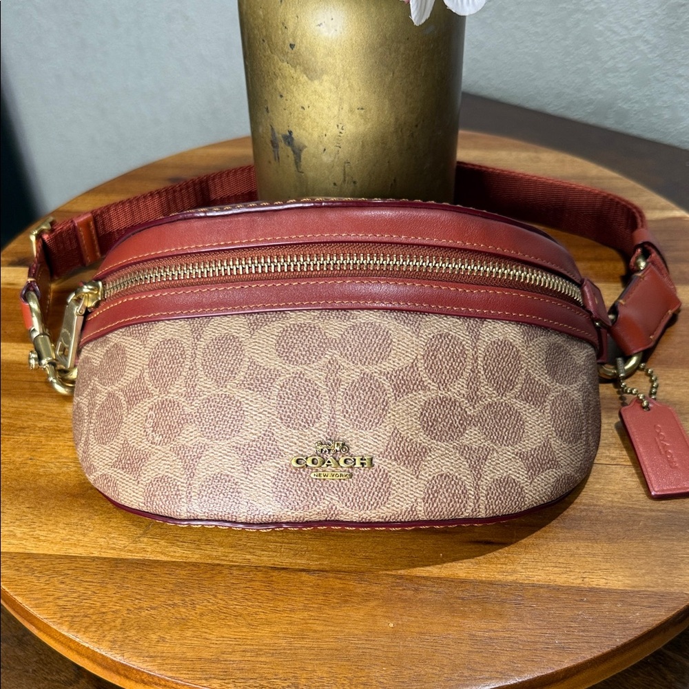 Coach Signature Fanny 39937 Tan Rust/Gold Belt Leather Pack Bag